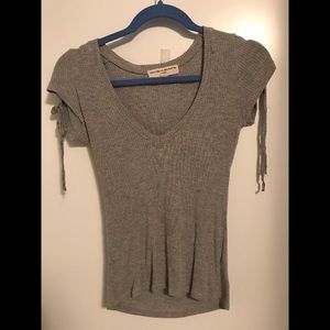 Gray top with tie sleeves